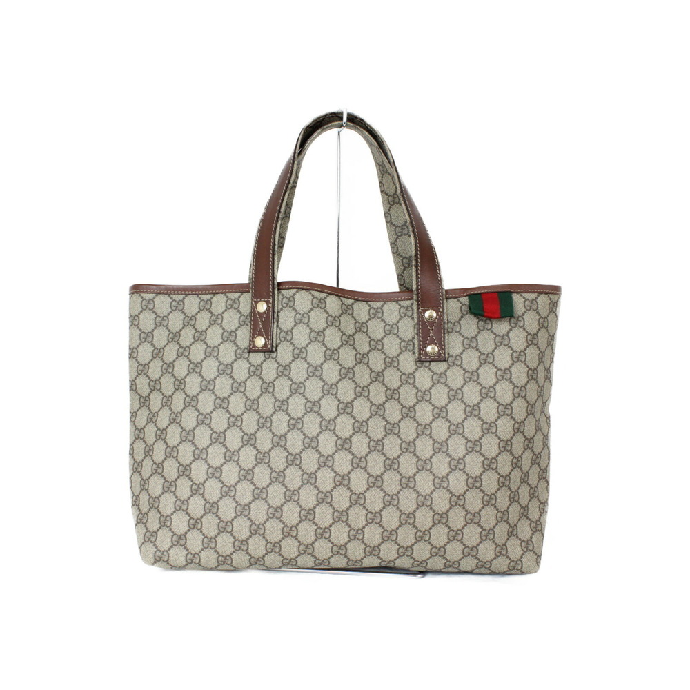 GUCCI GG Plus Tote Bag Brown Canvas Leather Handbag Diaper